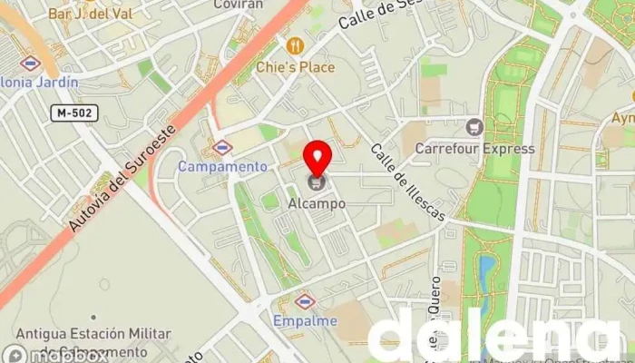 mapa de Alcampo Supermercado, Tienda de artículos para bebés, Panadería, Carnicería, Tienda de cosméticos, Pescadería, Mercado de alimentos frescos, Frutería, Tienda de artículos para el hogar, Tienda de productos para mascotas en Madrid