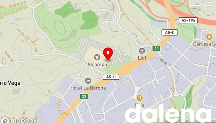 mapa de Alcampo Supermercado, Tienda de artículos para bebés, Panadería, Carnicería, Tienda de cosméticos, Pescadería, Mercado de alimentos frescos, Frutería, Tienda de artículos para el hogar, Tienda de productos para mascotas en Gijón