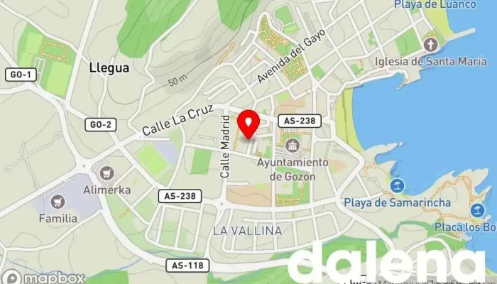 mapa de Supercor Supermercado, Panadería, Carnicería, Pescadería, Frutería, Tienda de alimentación, Perfumería en Luanco