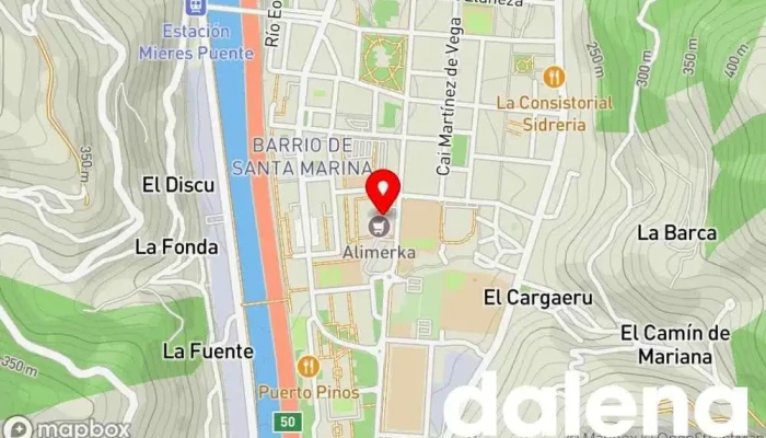 mapa de Supermercados Alimerka Supermercado, Panadería, Carnicería, Pescadería, Frutería, Tienda de alimentos orgánicos en Mieres