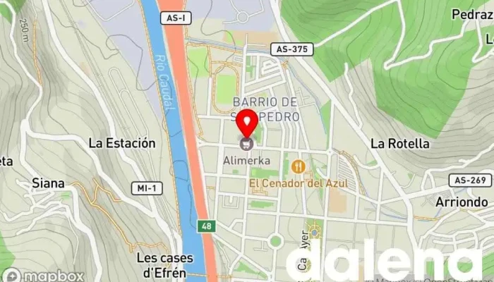 mapa de Supermercados Alimerka Supermercado, Panadería, Carnicería, Pescadería, Frutería, Tienda de alimentos orgánicos en Mieres