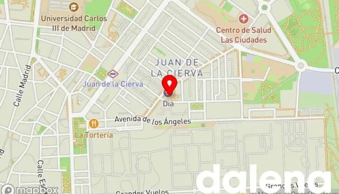 mapa de Supermercados Dia Supermercado, Panadería, Carnicería, Tienda de alimentación, Tienda de congelados, Servicio de entrega de compra a distancia, Tienda de productos para mascotas, Mercado de productos agrícolas en Getafe